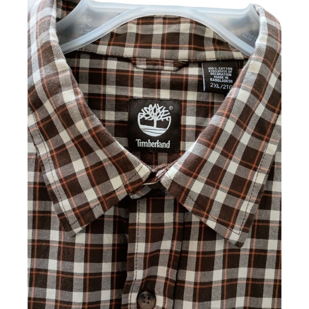 Timberland Mens Flannel Shirt 2XL Brown Plaid Button Down Workwear - Picture 3 of 7